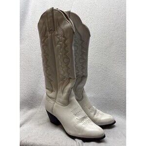 VTG KENNY RODGERS Women’s Sz 7.5 M #40907 Tall White Leather Cowboy Boots USA
